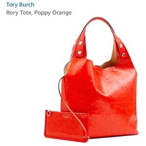 Tory Burch Glossy Poppy Orange Tote with Removable Pouch NWTS!!!
